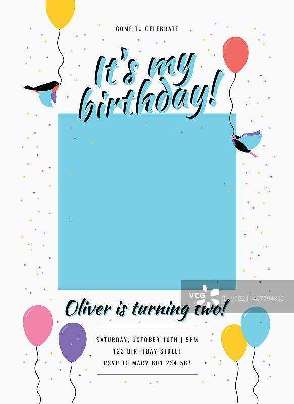 带照片的儿童生日邀请函模板图片素材