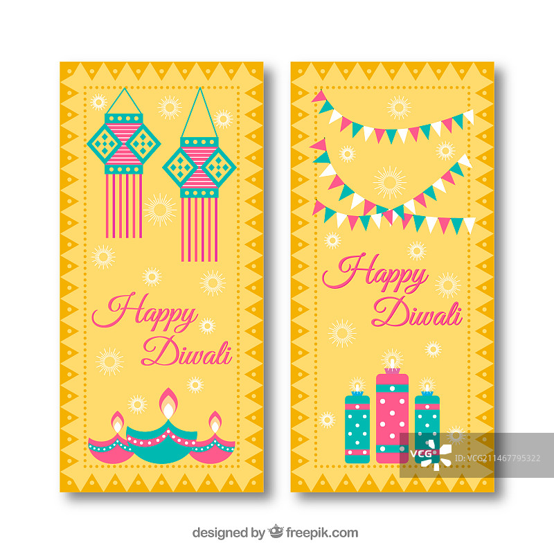 带有扁平风格元素的快乐排灯节banner图片素材