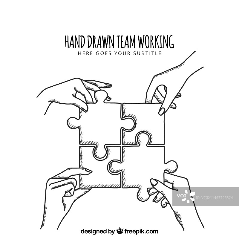 手绘团队合作拼图图片素材