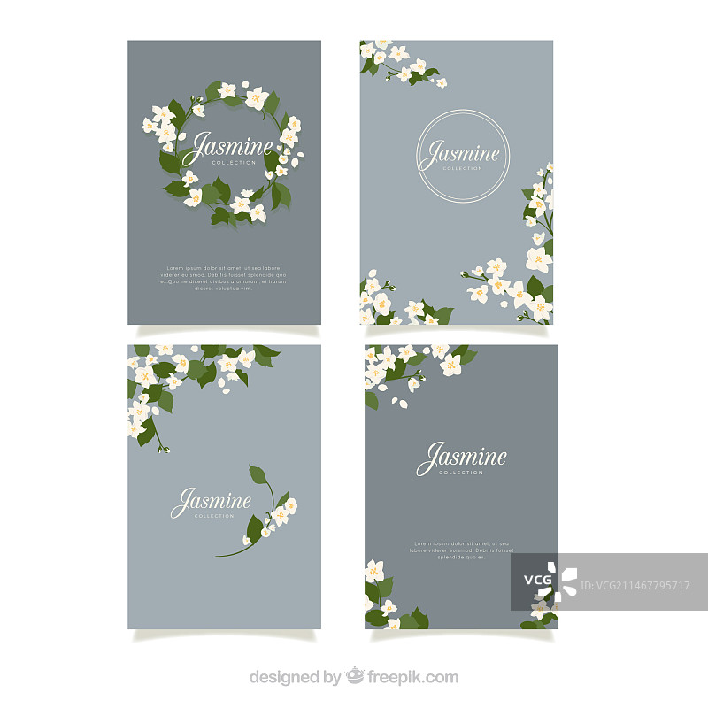 现代优雅的茉莉花卡片套装图片素材