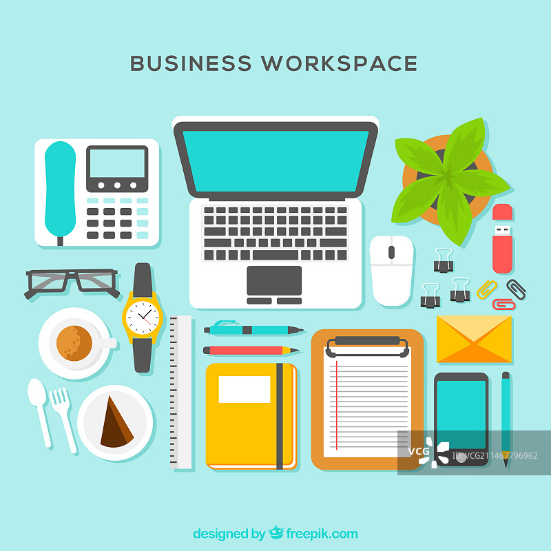 带笔记本电脑的商务工作空间图片素材