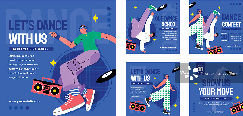 扁平风格舞蹈学校Instagram帖子图片素材