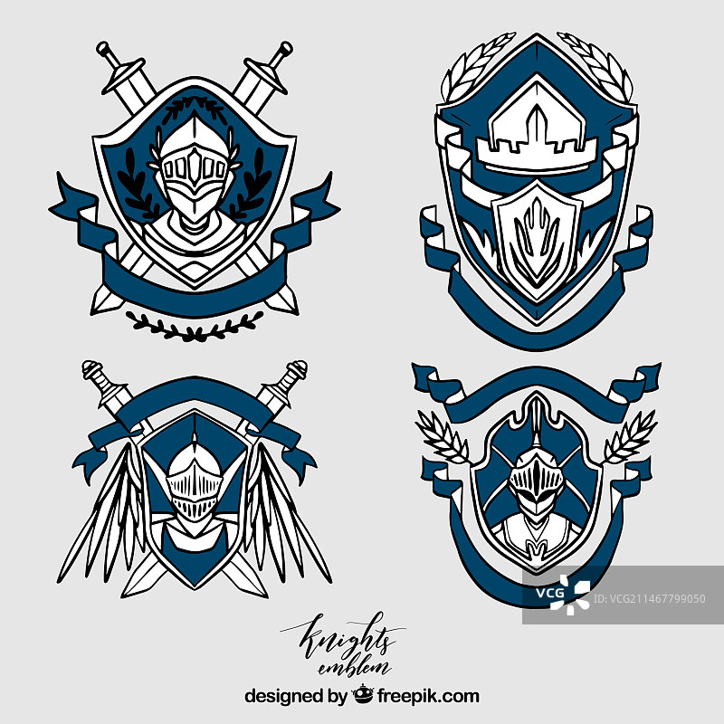优雅蓝色骑士徽章合集图片素材