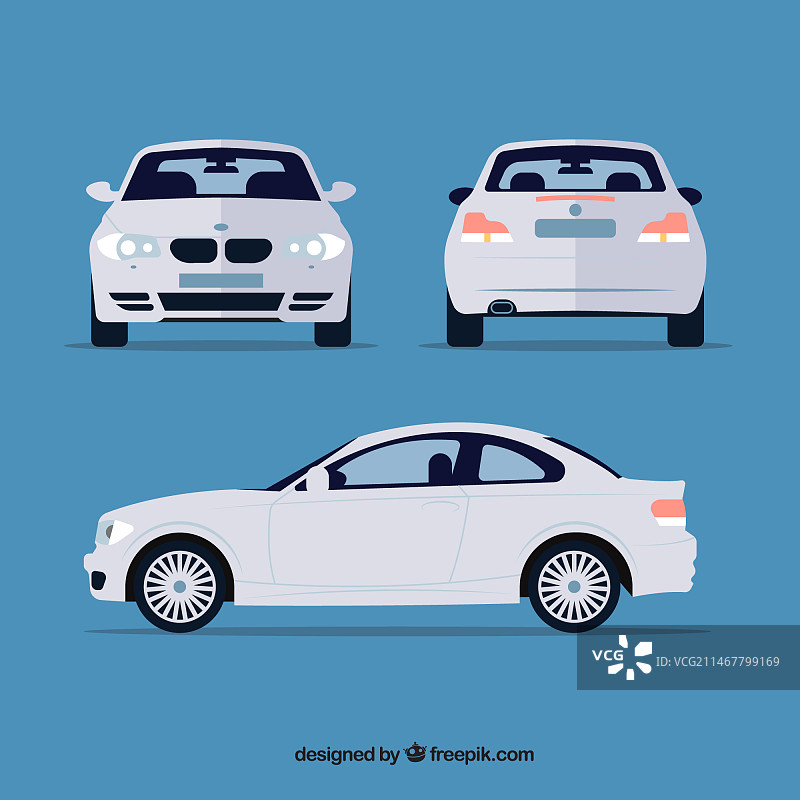 白色德国汽车的不同视角图片素材