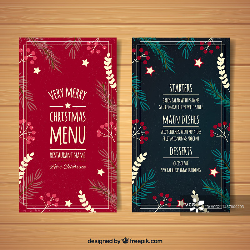 带有圣诞花卉装饰的复古菜单图片素材