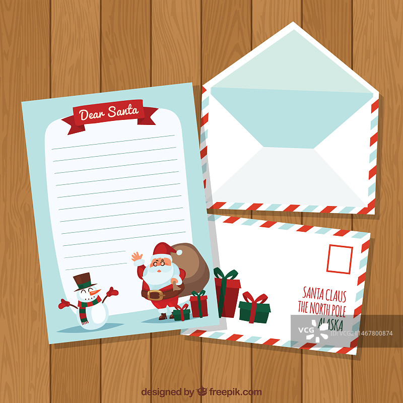 圣诞老人和雪人信封信件图片素材