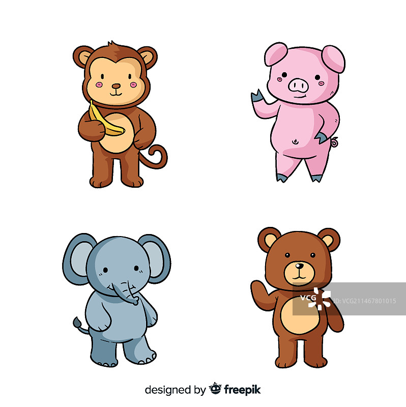 四个可爱的卡通动物设计图片素材