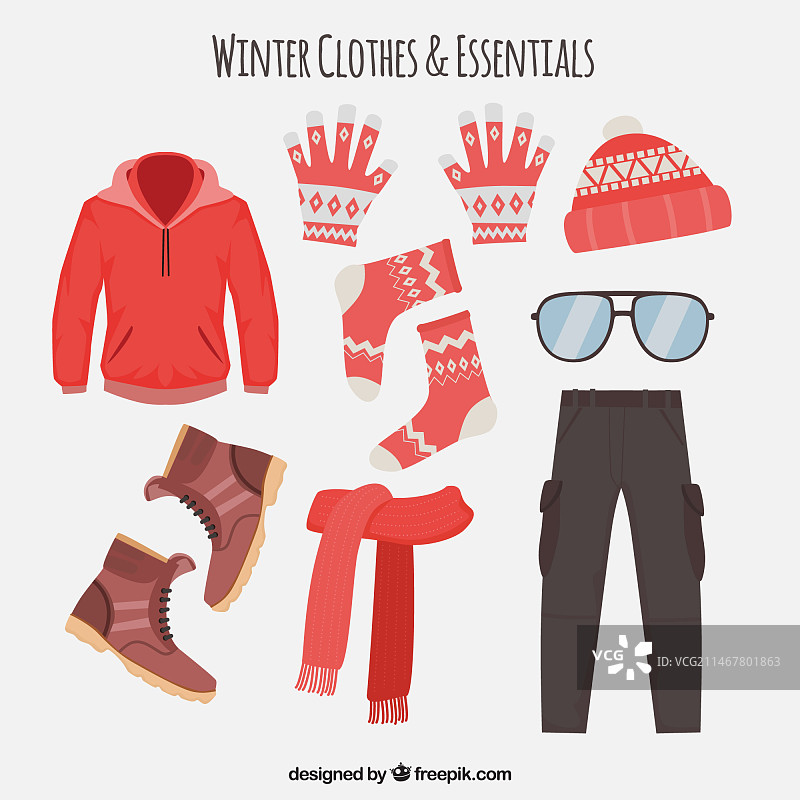 红色扁平冬季服装图片素材