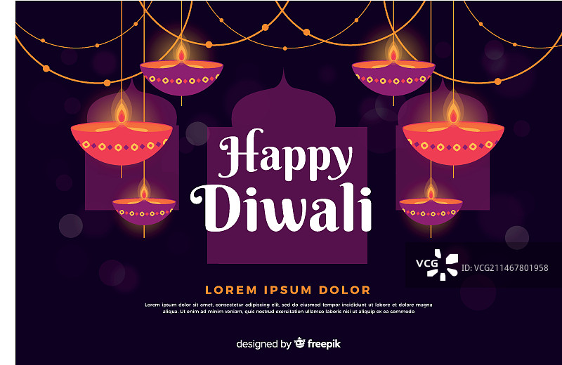 排灯节背景扁平风格设计图片素材