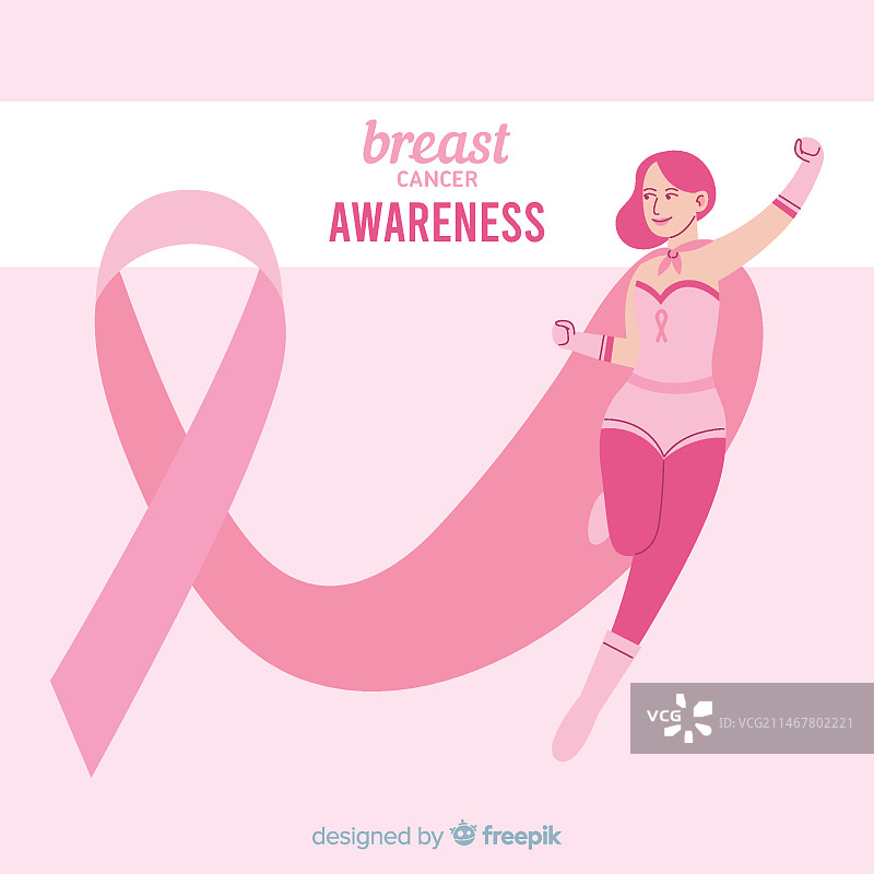 带有丝带的乳腺癌防治扁平化设计图片素材