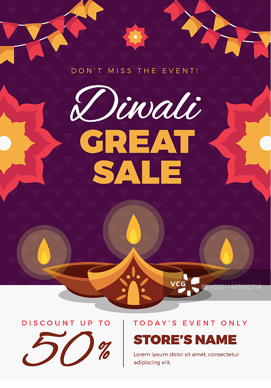 扁平风格排灯节促销宣传单模板图片素材