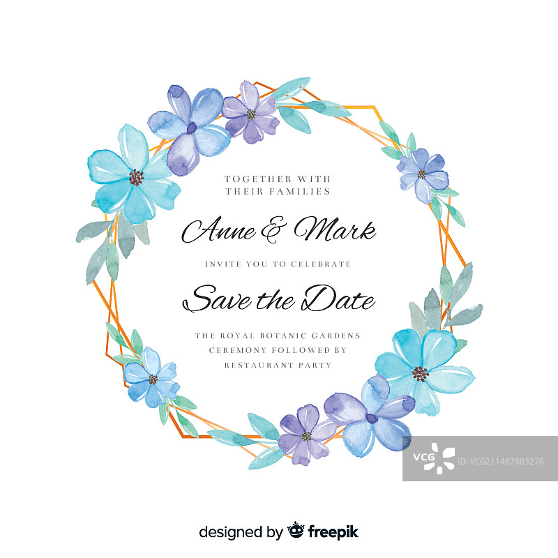 精美水彩花卉婚礼邀请函模板图片素材