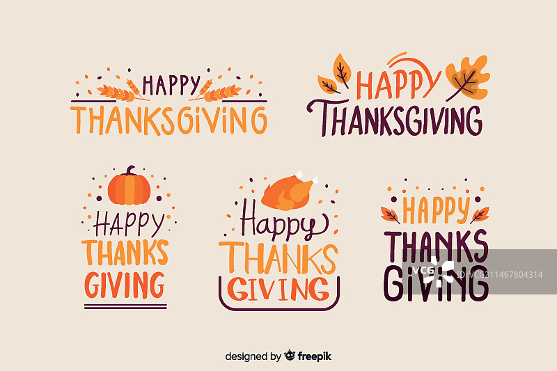 感恩节快乐字母徽章合集图片素材