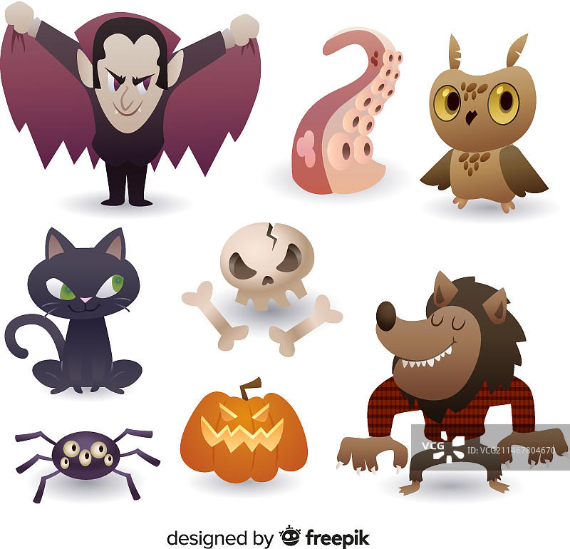 逼真卡通万圣节元素集合图片素材