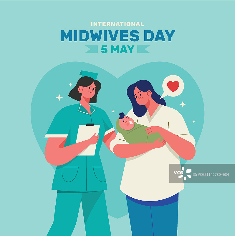 有机扁平风格助产士日插画图片素材