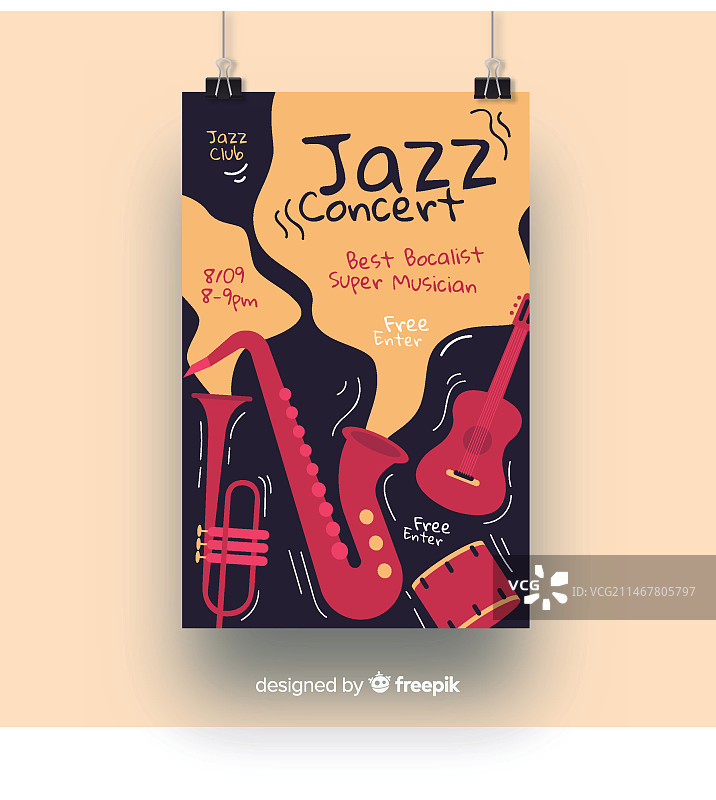 带有吉他的流动爵士音乐海报图片素材