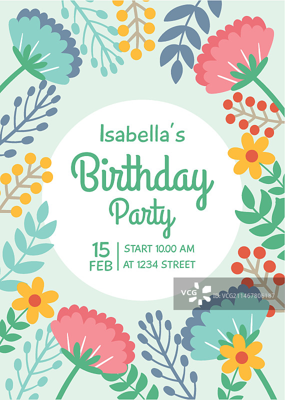 花卉生日邀请函模板图片素材