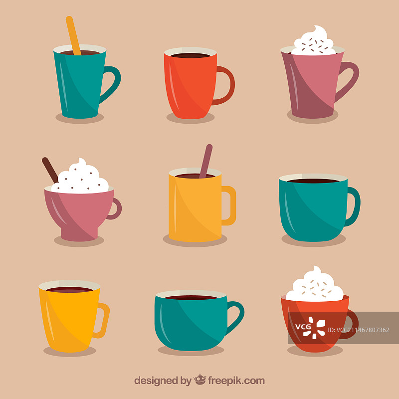 扁平风格咖啡杯合集图片素材
