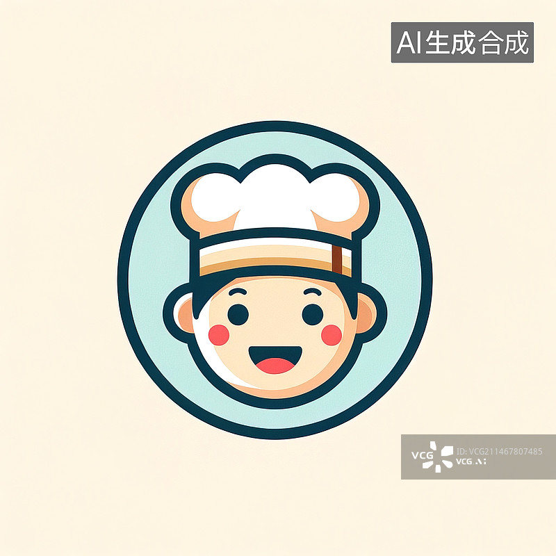 【AI数字艺术】卡通，插图，元素，模板，Logo,中国厨师，简约，人物，阳光，美食，亲切，健康，活力，白色，扁平风，图片素材