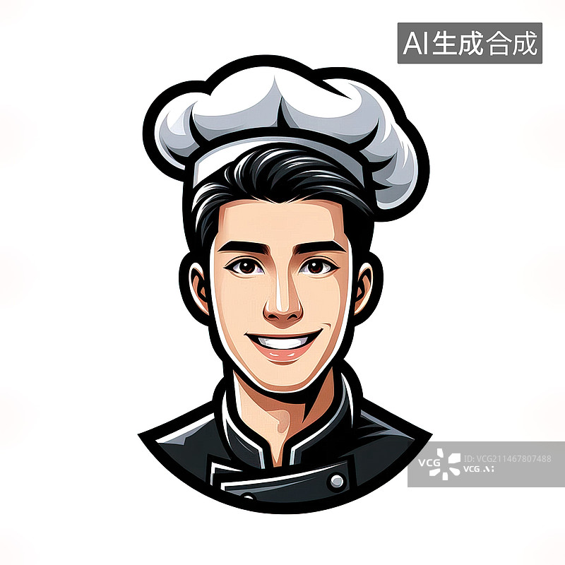 【AI数字艺术】卡通，插图，元素，模板，Logo,中国厨师，简约，人物，阳光，美食，亲切，健康，活力，白色，扁平风，图片素材