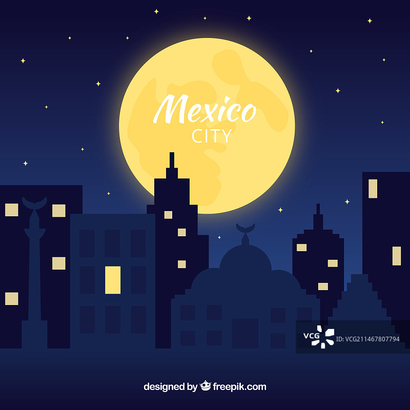 扁平风格墨西哥城夜景背景图片素材