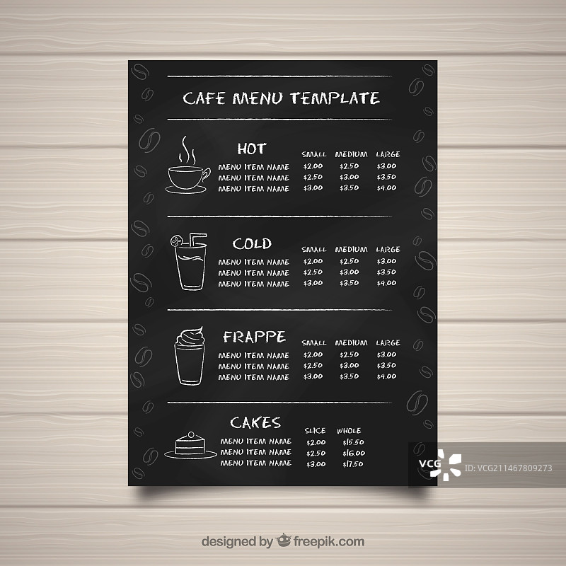 黑板风格咖啡馆菜单模板图片素材