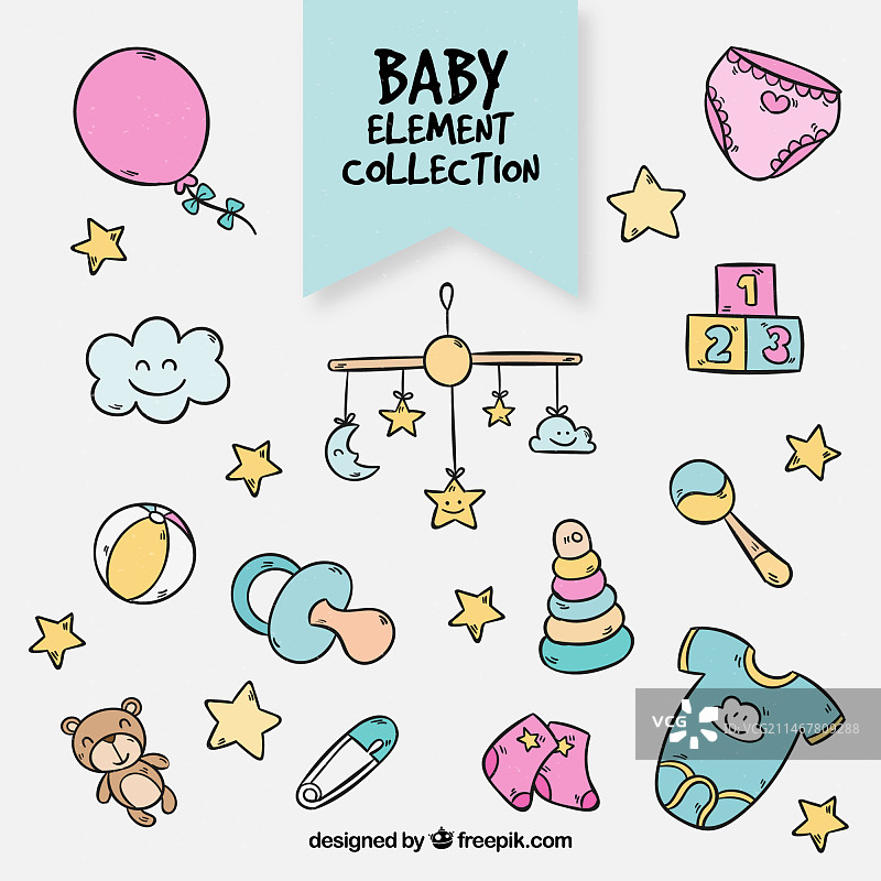手绘风格的婴儿元素合集图片素材