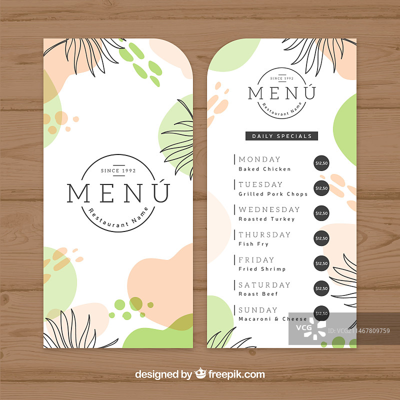 扁平风格餐厅菜单模板图片素材