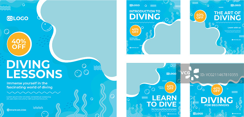 扁平化设计潜水体验Instagram帖子图片素材