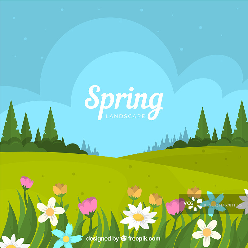 扁平风格春季风景背景图片素材