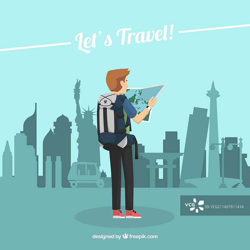 扁平风格的人们旅行图片素材