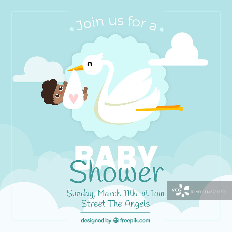 鹳鸟主题迎婴聚会卡片图片素材