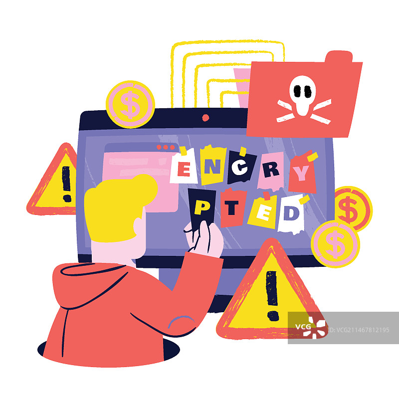 手绘勒索软件示意图片素材