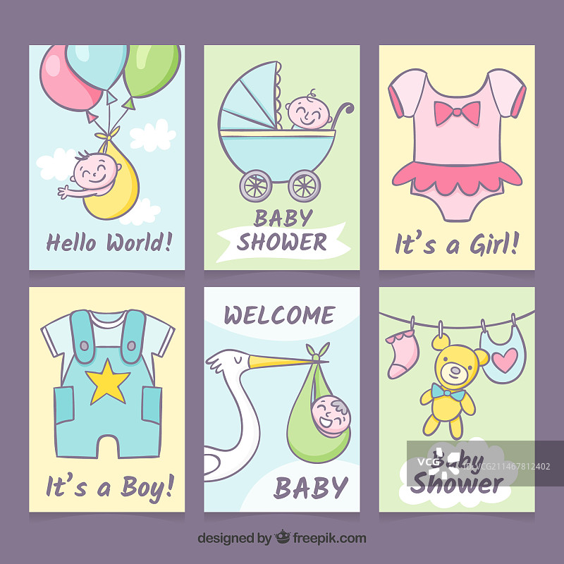 手绘风格的婴儿卡片合集图片素材