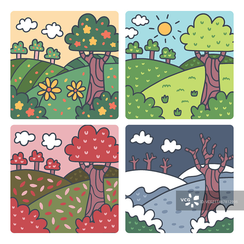 手绘四季插画图片素材