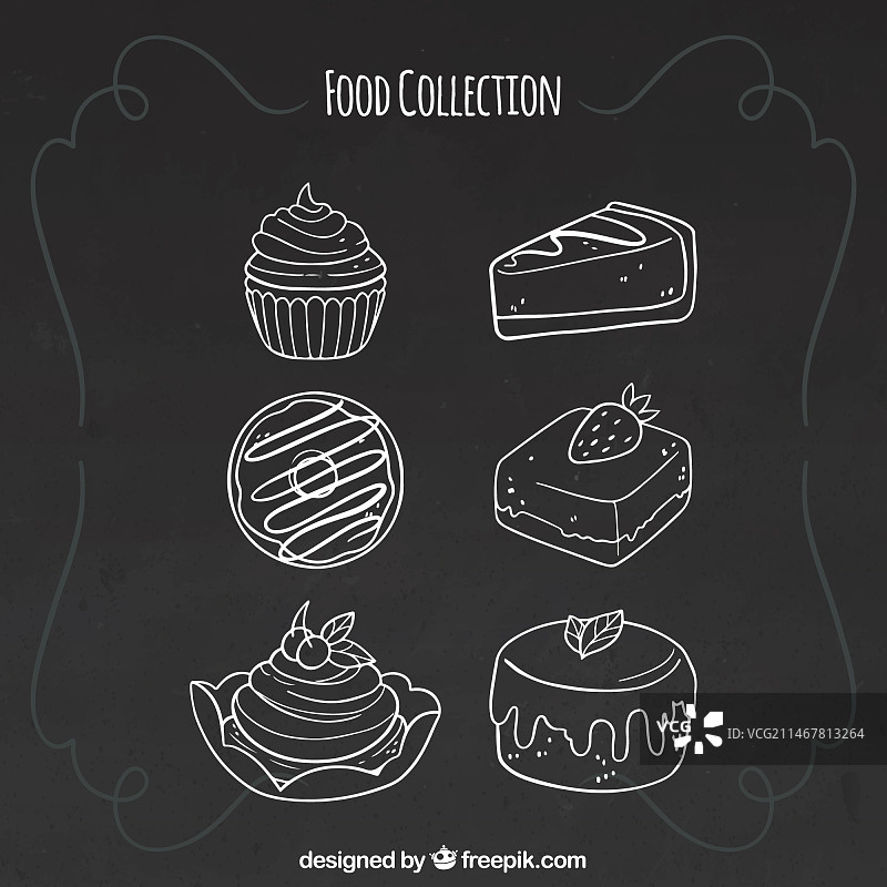 六个粉笔风格的食物元素图片素材