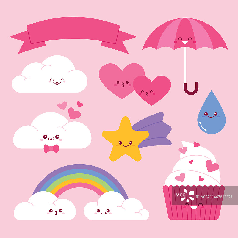 有机扁平风格爱情雨装饰元素图片素材