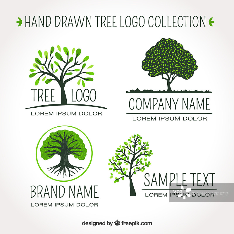 手绘风格树木标志合集图片素材