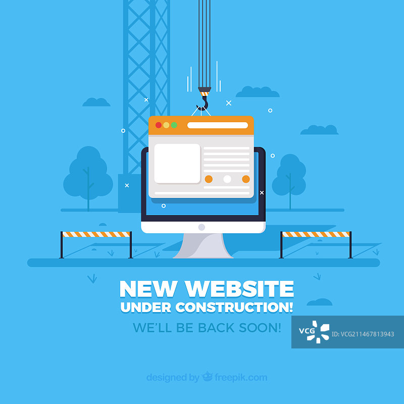 扁平风格的施工中网页模板图片素材