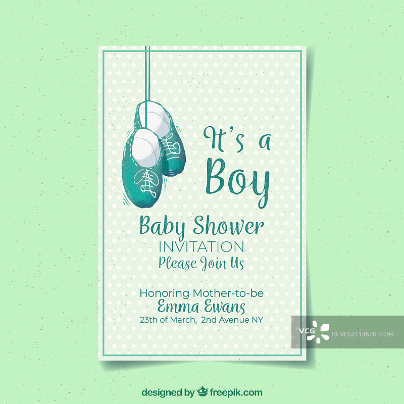 手绘风格的男婴邀请函图片素材