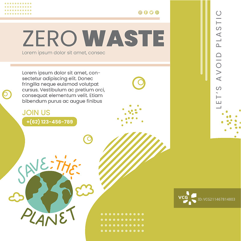 零浪费方形宣传单模板图片素材