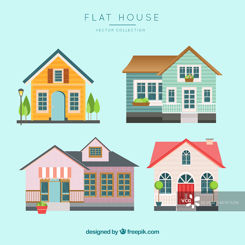 彩色房屋扁平风格合集图片素材