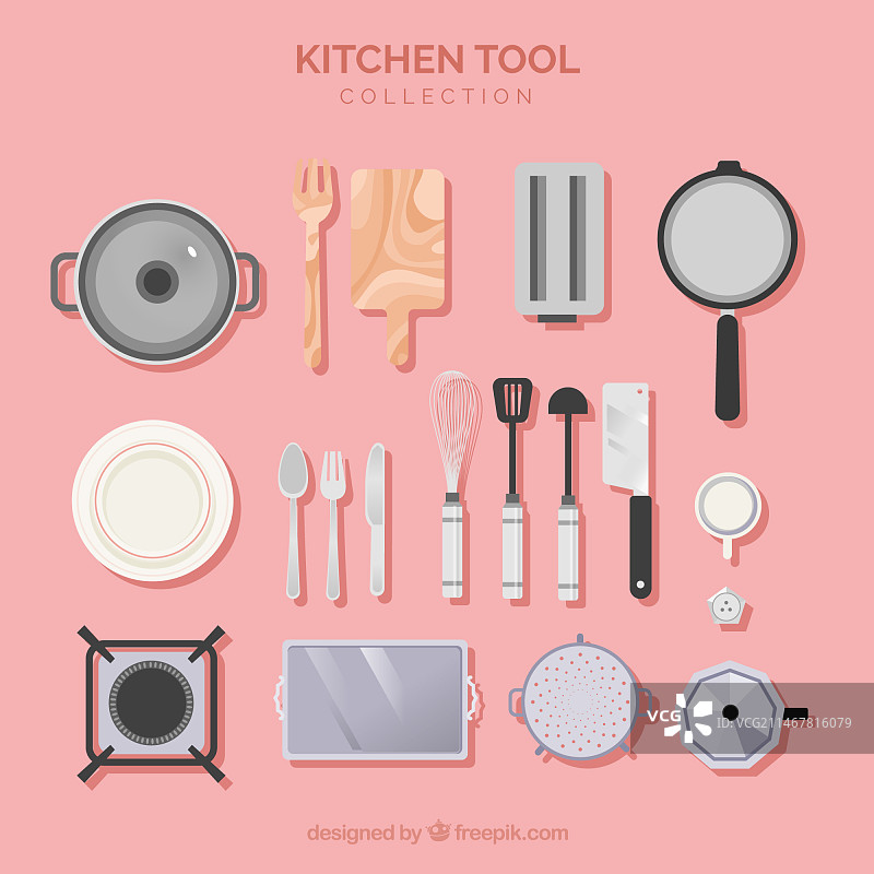 扁平风格厨房用具合集图片素材
