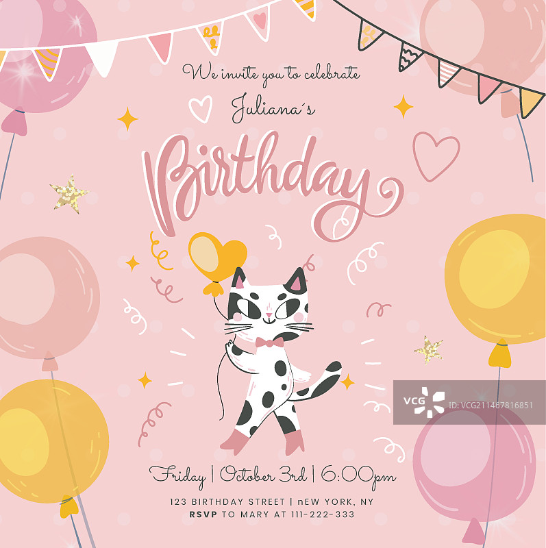 猫咪生日方形宣传单模板图片素材