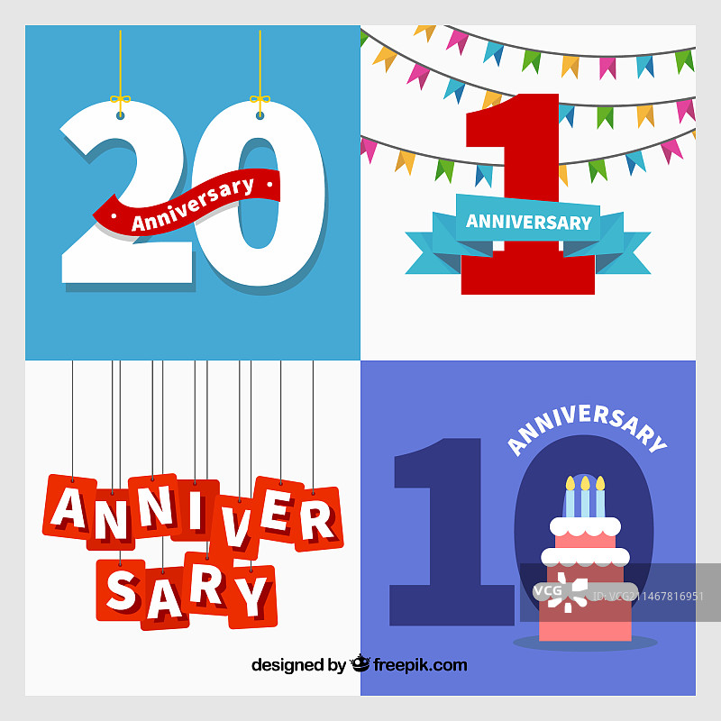 扁平风格周年纪念卡片合集图片素材