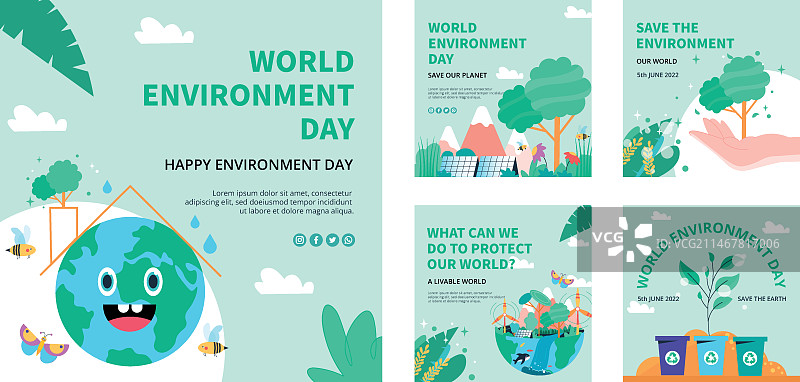 扁平风格世界环境日Instagram帖子图片素材