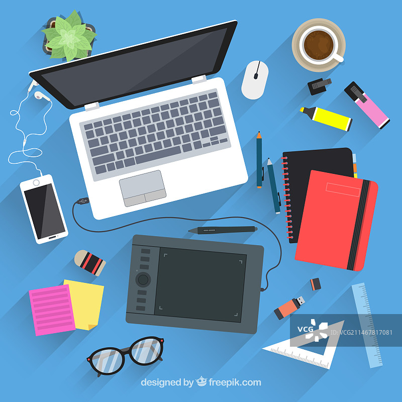 手绘风格的图形设计工作区背景图片素材