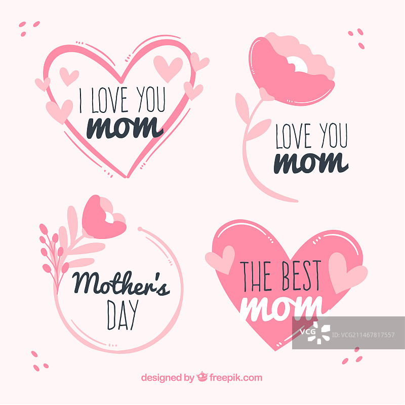 带鲜花元素的母亲节标签套装图片素材