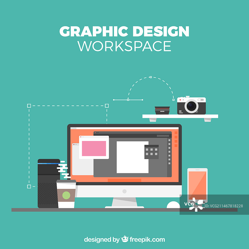 扁平风格平面设计工作区背景图片素材