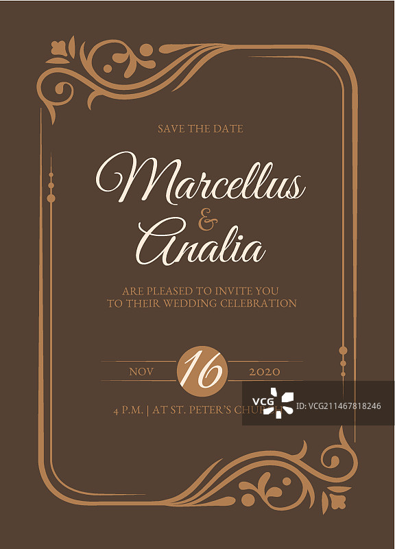 复古风艺术婚礼邀请函模板图片素材